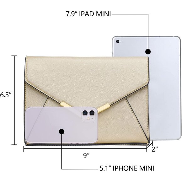 ⚡ Women's Gold Leather Elegant Snap Closure Envelope Foldover Clutch Bag - Picture 6 of 7